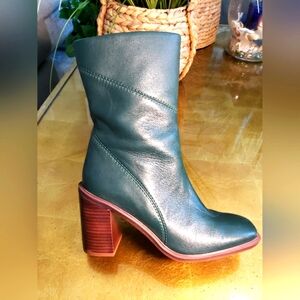 Franco Sarto Green Leather Block Heel Boots